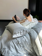 Duvet Cover Set Cotton Satin Breathable Diamond-Quilted