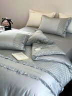 Duvet Cover Set Cotton Satin Breathable Diamond-Quilted