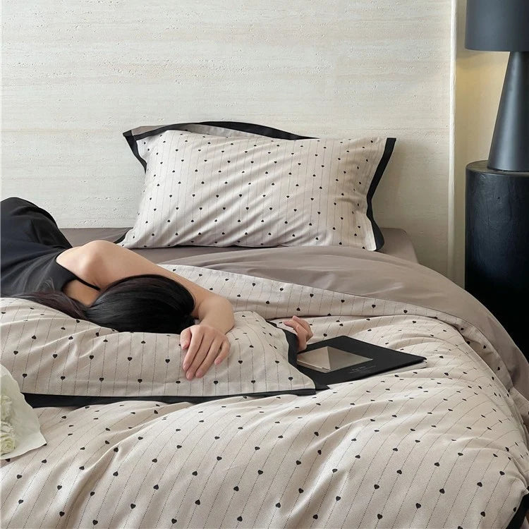 Duvet Cover Set Cotton Satin Butterfly Motif 4-Piece