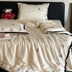 Duvet Cover Set Cotton Satin Cherry Appliqué
