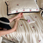 Duvet Cover Set Cotton Satin Cherry Appliqué