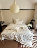Duvet Cover Set Cotton Satin Embroidered Bamboo Zipper Closure
