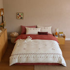 Duvet Cover Set Cotton Satin Embroidered Floral