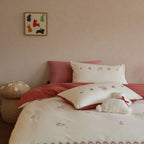 Duvet Cover Set Cotton Satin Embroidered Floral