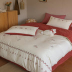 Duvet Cover Set Cotton Satin Embroidered Floral