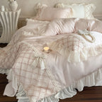 Duvet Cover Set Cotton Satin Embroidered Lace & Ruffles