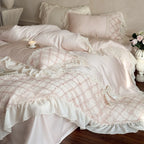 Duvet Cover Set Cotton Satin Embroidered Lace & Ruffles