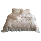 Duvet Cover Set Cotton Satin Embroidered Lace & Ruffles