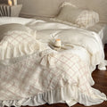 Duvet Cover Set Cotton Satin Embroidered Lace & Ruffles