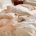 Duvet Cover Set Cotton Satin Floral Border