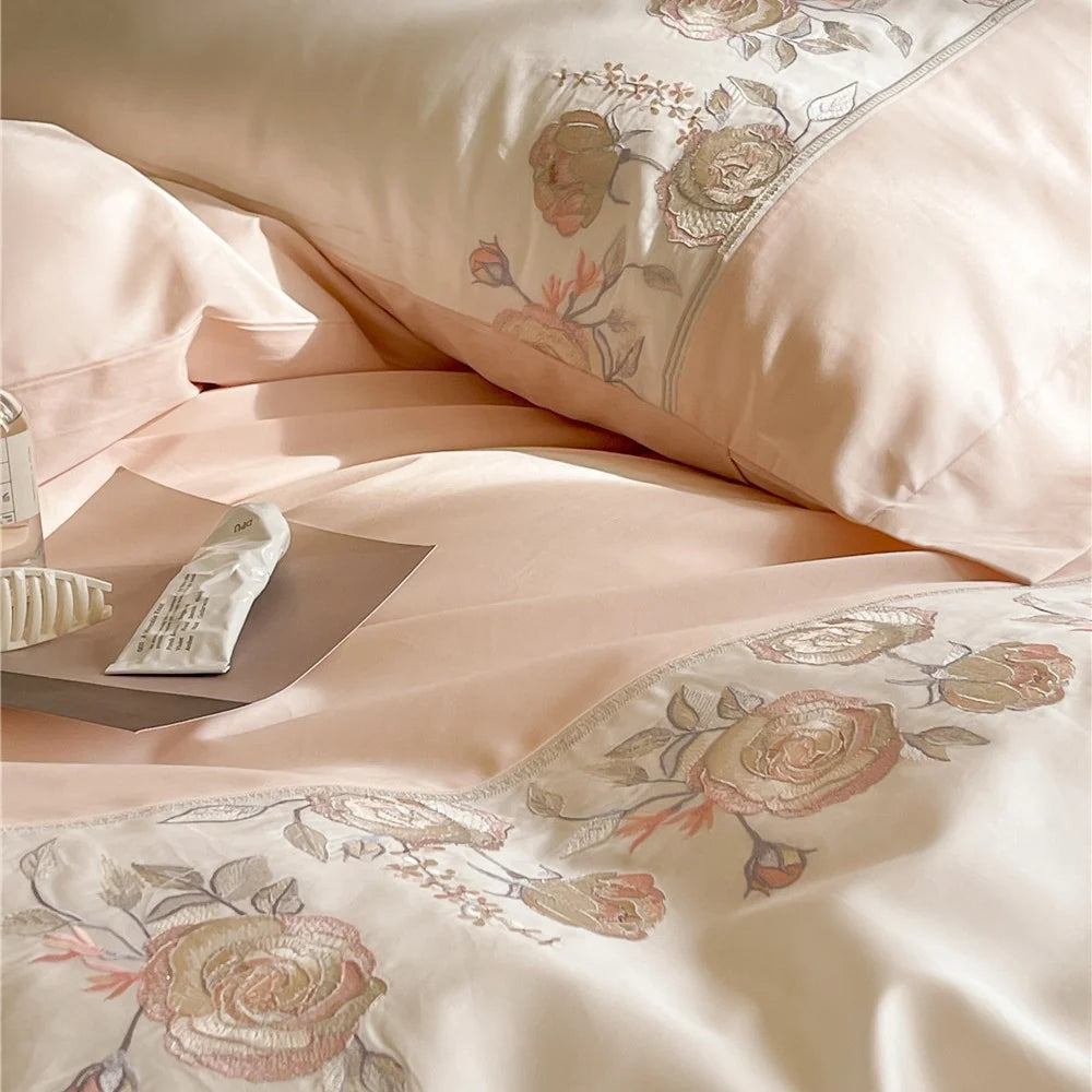 Duvet Cover Set Cotton Satin Floral Border