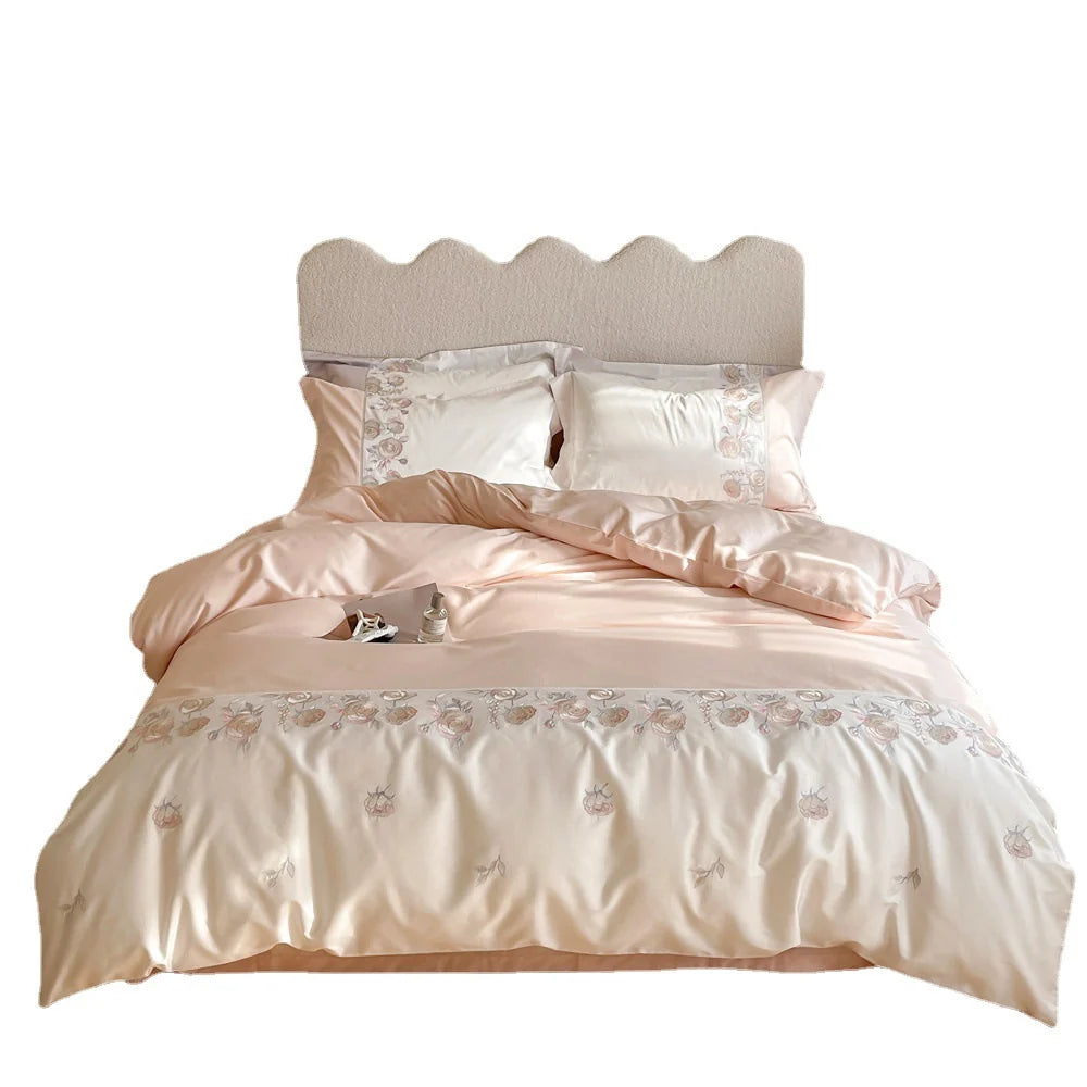 Duvet Cover Set Cotton Satin Floral Border