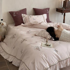 Duvet Cover Set Cotton Satin Floral Embroidery