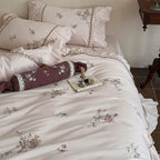 Duvet Cover Set Cotton Satin Floral Embroidery