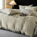 Duvet Cover Set Cotton Satin Floral Embroidery