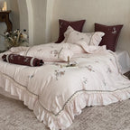 Duvet Cover Set Cotton Satin Floral Embroidery