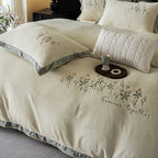 Duvet Cover Set Cotton Satin Floral Embroidery