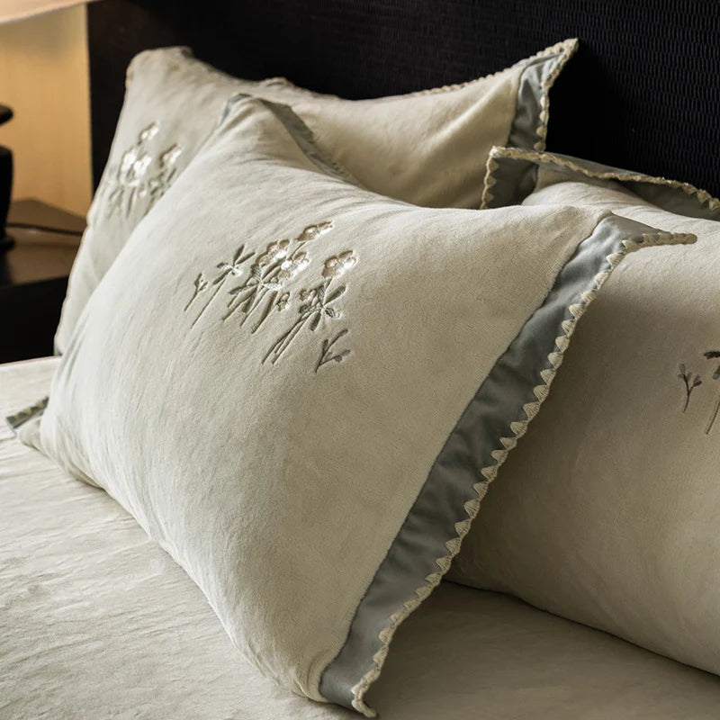 Duvet Cover Set Cotton Satin Floral Embroidery