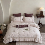 Duvet Cover Set Cotton Satin Floral Embroidery