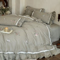 Duvet Cover Set Cotton Satin Floral Embroidery