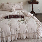 Duvet Cover Set Cotton Satin Floral Embroidery