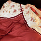 Duvet Cover Set Cotton Satin Floral Embroidery & Lace Trim