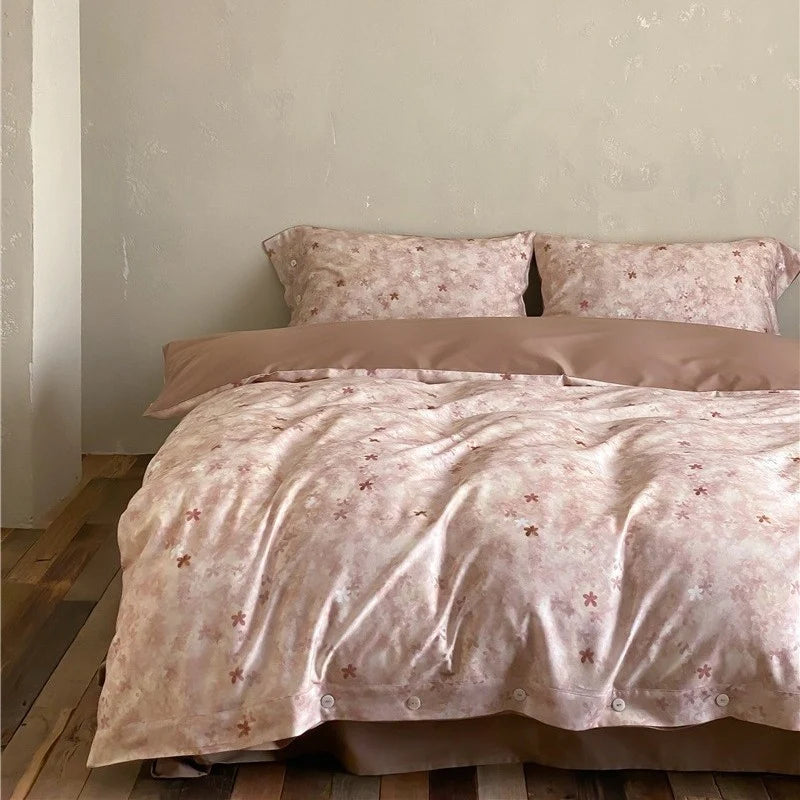 Duvet Cover Set Cotton Satin Floral Jacquard Button Closure
