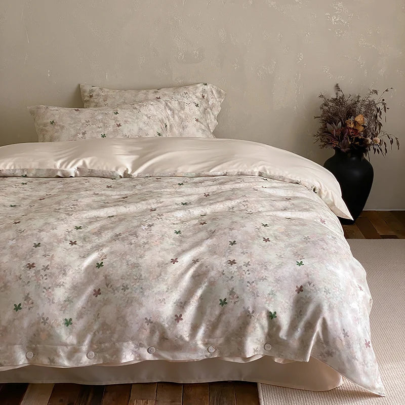 Duvet Cover Set Cotton Satin Floral Jacquard Button Closure