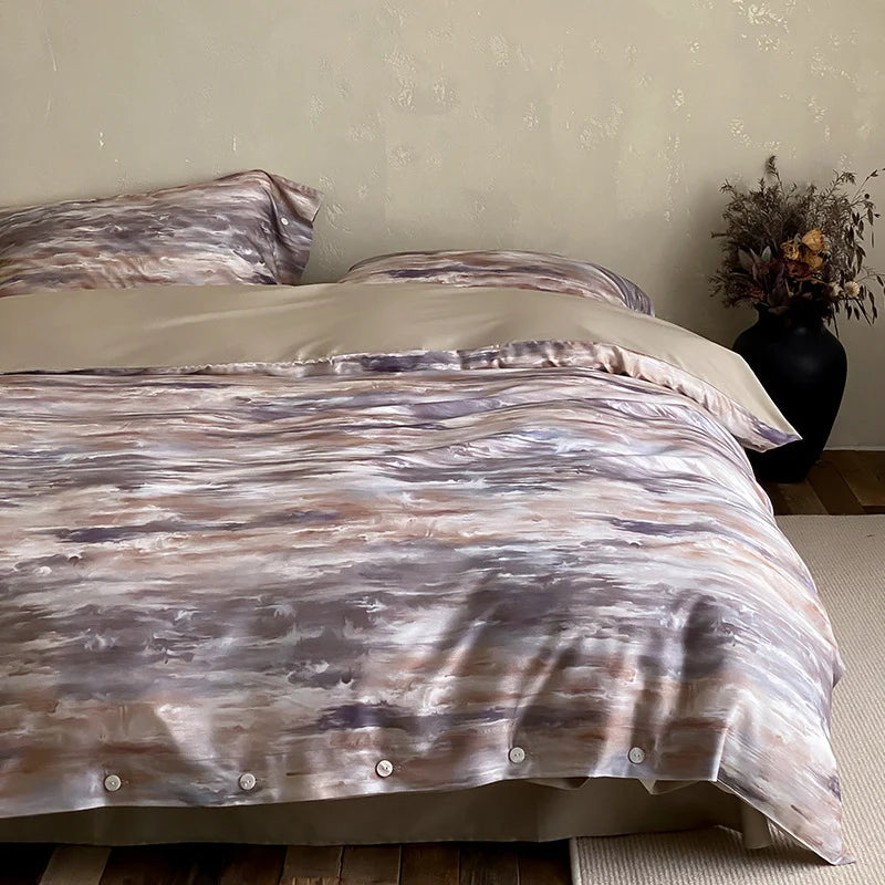 Duvet Cover Set Cotton Satin Floral Jacquard Button Closure
