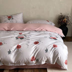 Duvet Cover Set Cotton Satin Floral Jacquard Button Closure