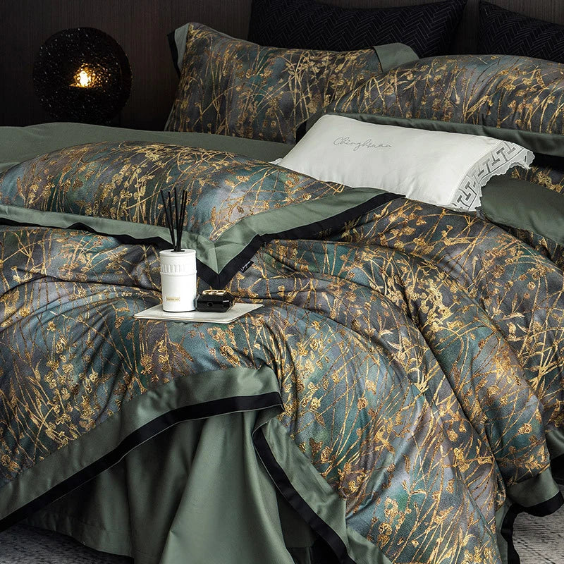 Duvet Cover Set Cotton Satin Grass Print