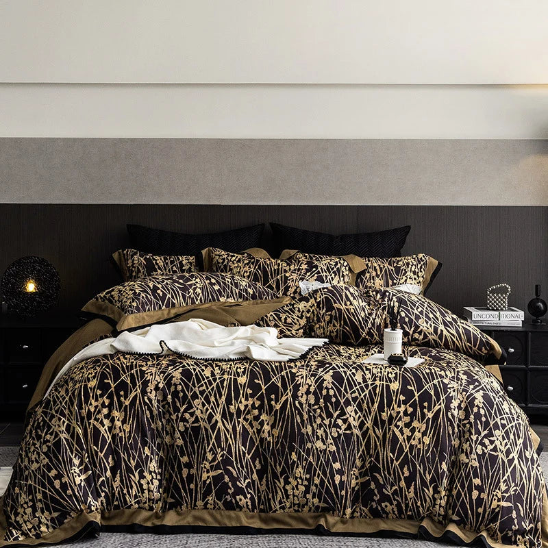 Duvet Cover Set Cotton Satin Grass Print