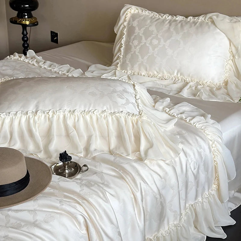 Duvet Cover Set Cotton Satin Jacquard Ruffle