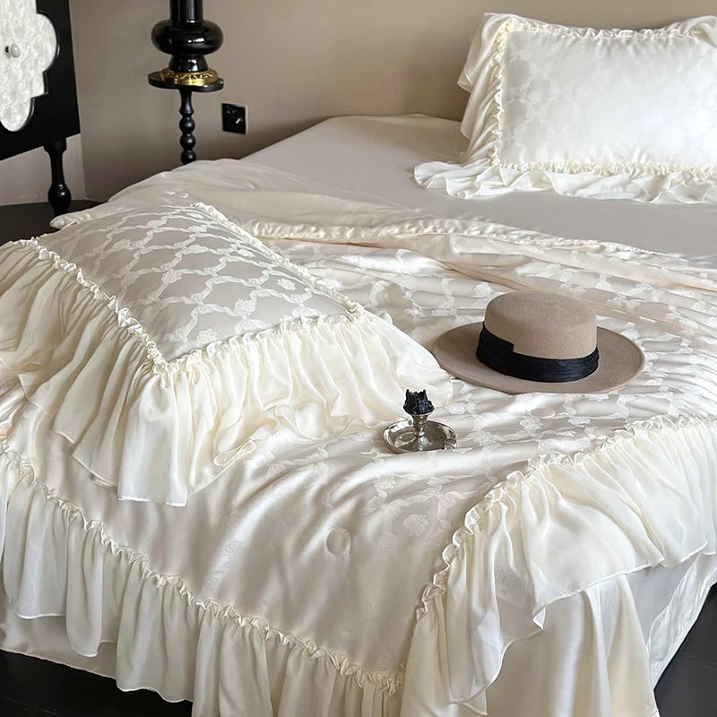 Duvet Cover Set Cotton Satin Jacquard Ruffle