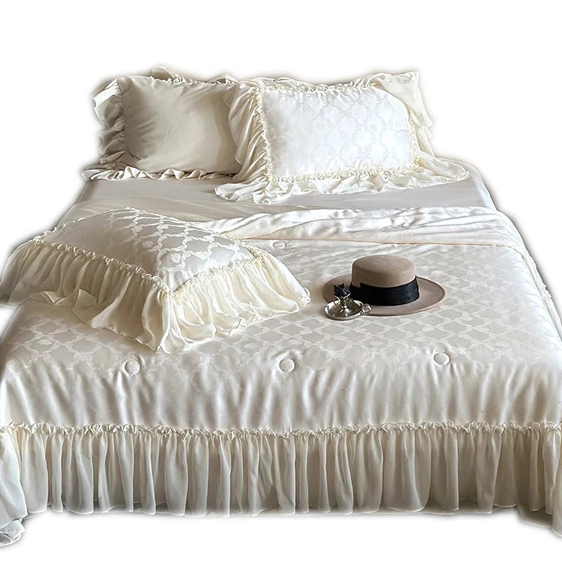 Duvet Cover Set Cotton Satin Jacquard Ruffle