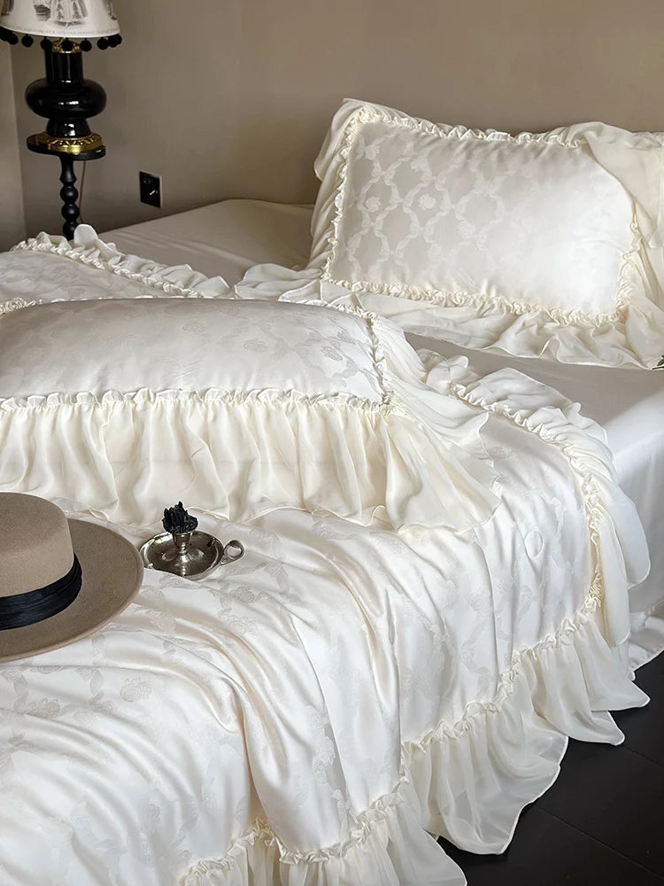 Duvet Cover Set Cotton Satin Jacquard Ruffle