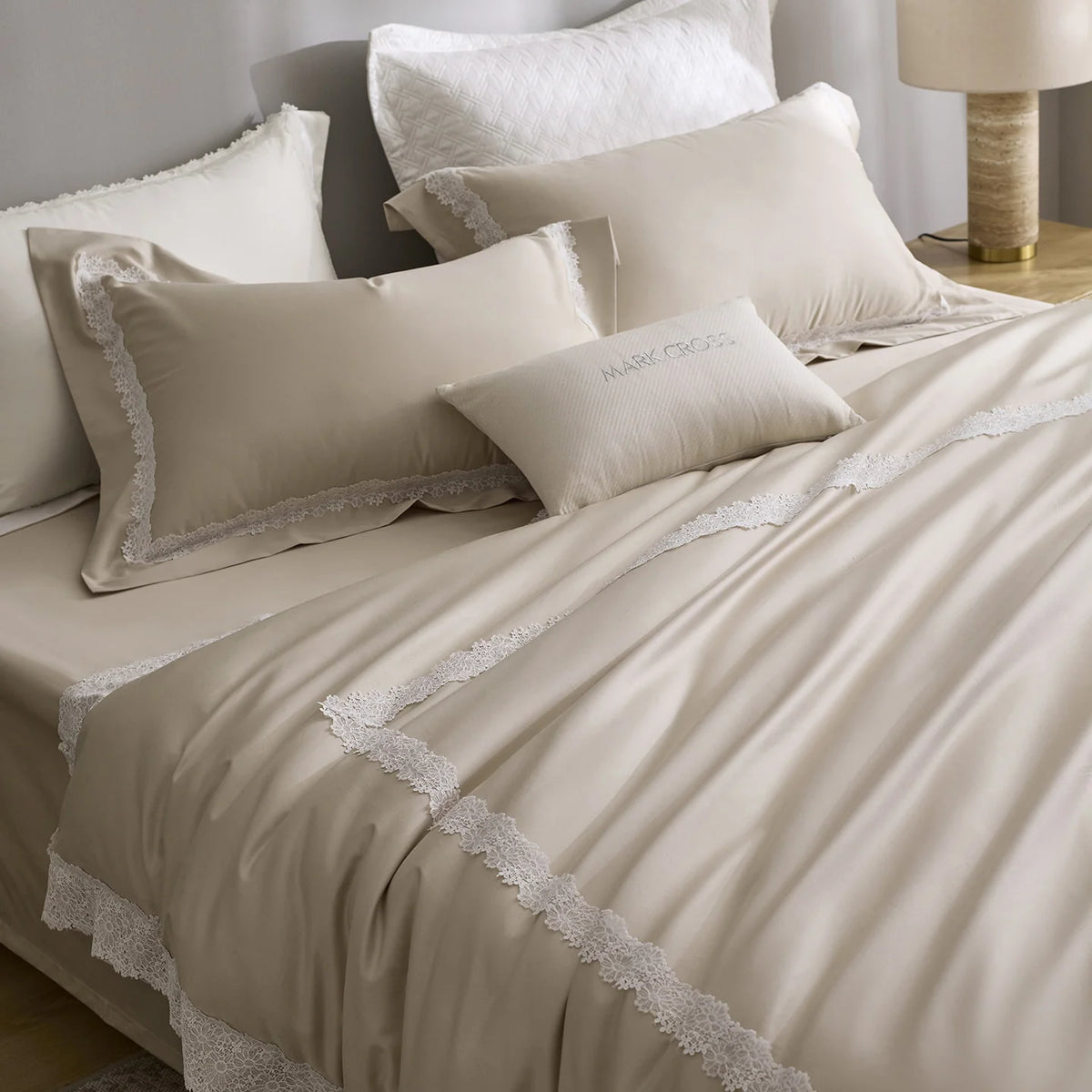 Duvet Cover Set Cotton Satin Lace Trim