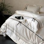 Duvet Cover Set Cotton Satin Lace Trim Hotel Closure