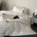 Duvet Cover Set Cotton Satin Lace Trim Hotel Closure