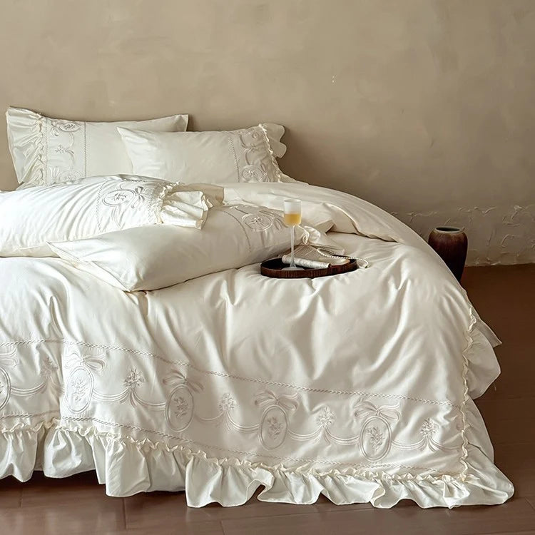 Duvet Cover Set Cotton Satin Ornamental Embroidery 4-Piece