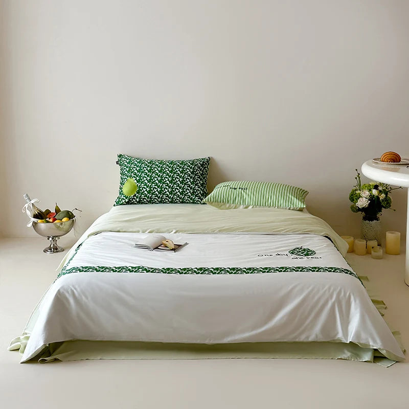 Duvet Cover Set Cotton Satin Reversible With Pillowcases