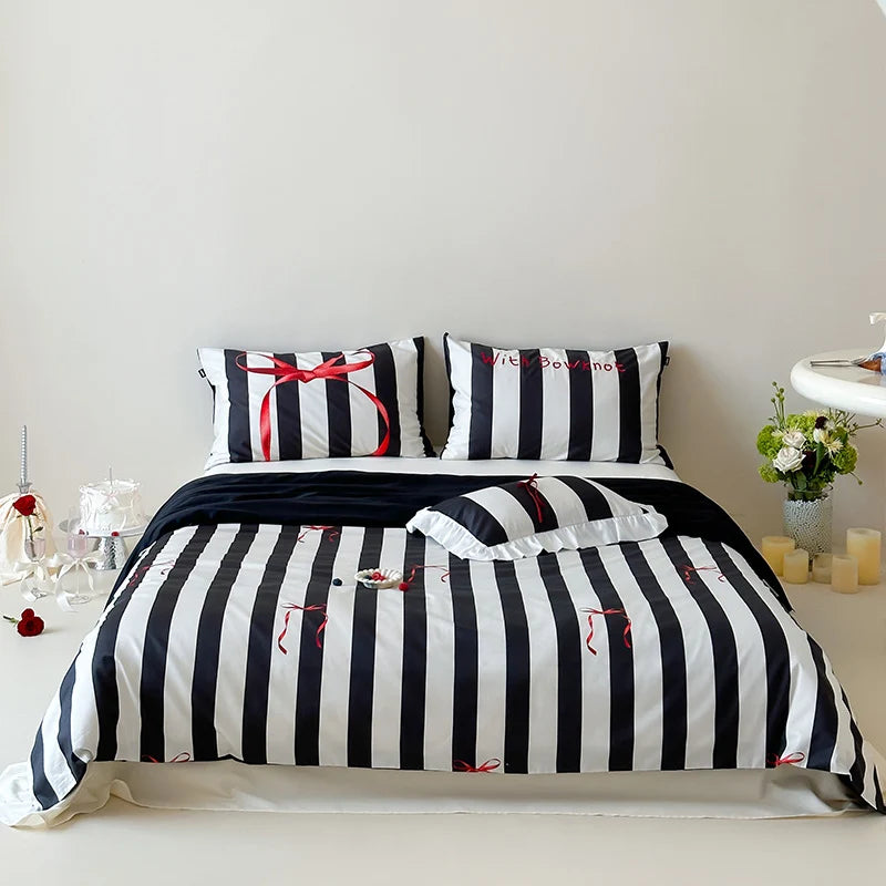 Duvet Cover Set Cotton Satin Reversible With Pillowcases