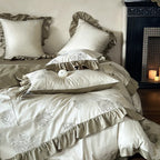 Duvet Cover Set Cotton Satin Rose Embroidery