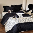 Duvet Cover Set Cotton Satin Ruffle & Floral Embroidery