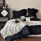 Duvet Cover Set Cotton Satin Ruffle & Floral Embroidery