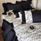 Duvet Cover Set Cotton Satin Ruffle & Floral Embroidery