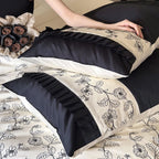 Duvet Cover Set Cotton Satin Ruffle & Floral Embroidery
