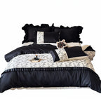 Duvet Cover Set Cotton Satin Ruffle & Floral Embroidery