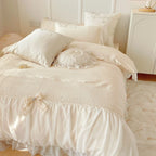 Duvet Cover Set Cotton-Satin Ruffled Frill & Bow