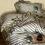 Duvet Cover Set Cotton Satin Ruffled Striped & Floral Jacquard